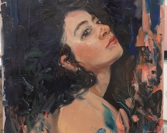 Original Female Figure Oil Painting, Contemporary Woman Portrait: Breathe - Oils on Canvas Canvas Paper female portrait A3