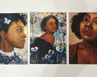 Set of 3 A6 Postcard Art Prints of Expressive Female Paintings