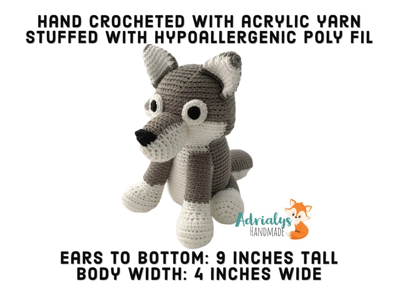 Crochet Wolf Stuffed Wolf Wolf Plush Woodland Animals-Forest Animals-Amigurumi Wolf Handmade Wolf Crochet Toy Made to Order image 6