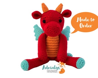 Crochet Red Dragon- Dragon Amigurumi, Crochet Animals, Crochet Toy, Dragon Toy, Stuffed Animals, Dragon Plush- Made to Order