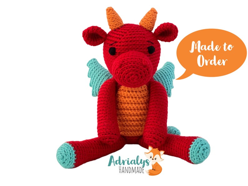 Crochet Red Dragon Dragon Amigurumi, Crochet Animals, Crochet Toy, Dragon Toy, Stuffed Animals, Dragon Plush Made to Order image 1