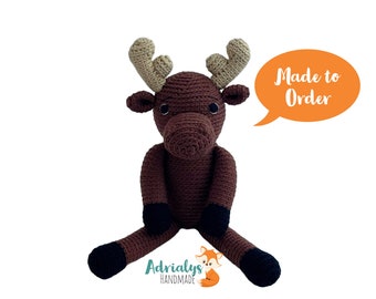 Crochet Moose, Moose Stuffed Animal, Moose Plush, Moose Amigurumi, Woodland Stuffed Animals, Crochet Toy - Made to Order