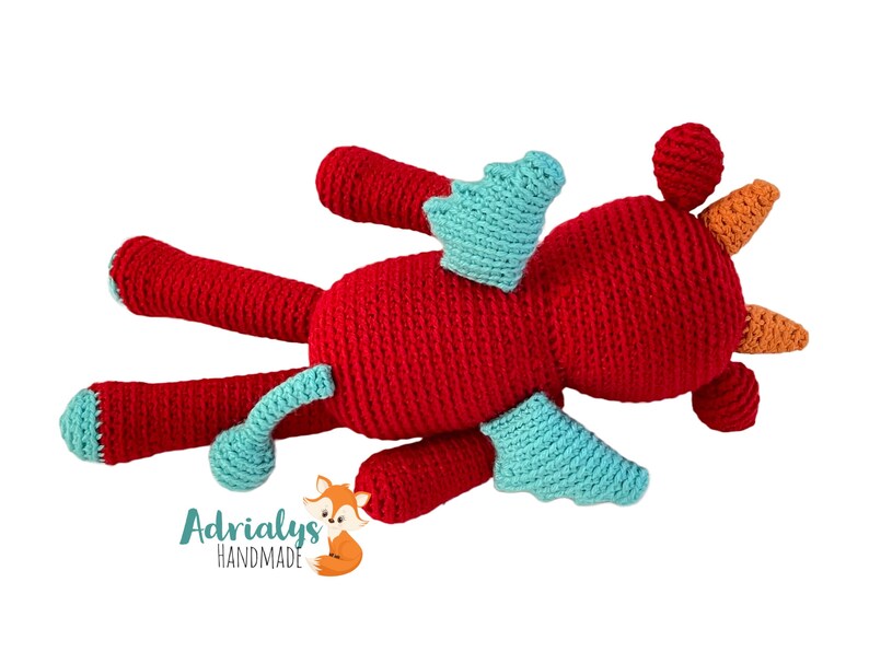 Crochet Red Dragon Dragon Amigurumi, Crochet Animals, Crochet Toy, Dragon Toy, Stuffed Animals, Dragon Plush Made to Order image 7