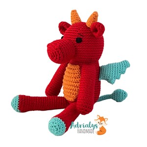 Crochet Red Dragon Dragon Amigurumi, Crochet Animals, Crochet Toy, Dragon Toy, Stuffed Animals, Dragon Plush Made to Order image 2