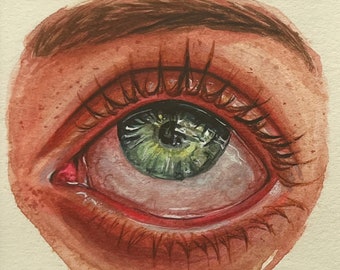 Original watercolor - NOT a Print artwork realistic eye human eyeball pretty small ooak art gift framed watercolor painting by perriewinkles