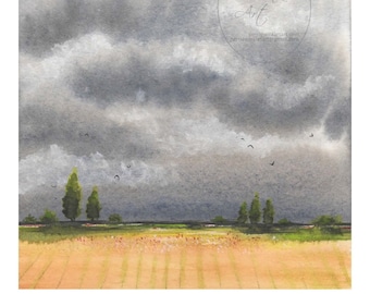 Watercolor landscape print small 5x7 9x12 Italy Tuscany countryside landscape vineyard Italian painting scene art artwork by perriewinkles