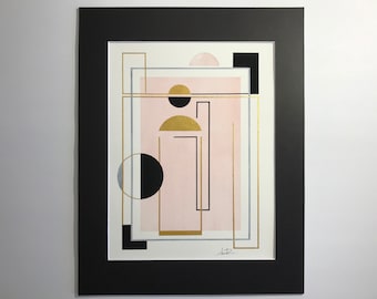 Original painting not a print - modern geometric abstract watercolor shapes artwork affordable gift wrapped matted 9x12 art by perriewinkles