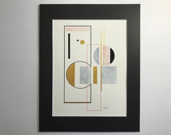 Original painting not a print - modern geometric abstract watercolor shapes artwork affordable gift wrapped matted 9x12 art by perriewinkles