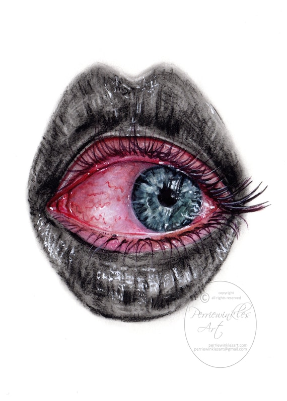 Weird Surrealist Eye Mouth Drawing Painting Sad Crying Creepy - Etsy  Australia