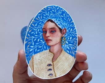 Weird portrait girl sticker vinyl waterproof art surreal unusual ooak odd creepy realistic drawing unique artist stickers by perriewinkles