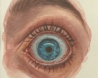 Original watercolor - NOT a Print artwork realistic eye human eyeball pretty small ooak art gift framed watercolor painting by perriewinkles