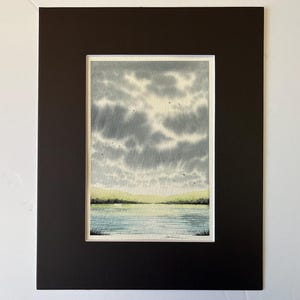 Original watercolor - NOT a Print artwork landscape clouds trees field sky sunset meadow gift ooak matted 5x7 8x10 small art perriewinkles
