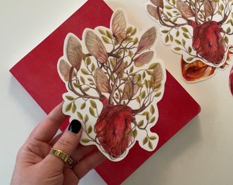 human heart sticker butterfly stickers vinyl waterproof fun original realistic drawing watercolor painting weird unique art by perriewinkles
