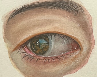 Original watercolor - NOT a Print artwork realistic eye human eyeball pretty small ooak art gift framed watercolor painting by perriewinkles