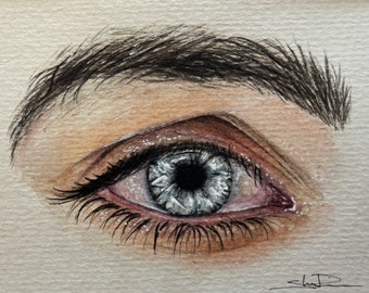 Original watercolor - NOT a Print artwork realistic watercolor eye human eyeball pretty small ooak art gift matted 5x7 4x6 perriewinkles