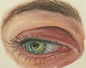 Original watercolor - NOT a Print artwork realistic eye human eyeball pretty small ooak art gift framed watercolor painting by perriewinkles