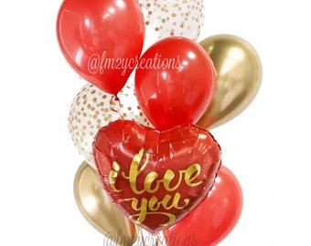 I Love You Balloons | VALENTINE Balloons | Red Heart Balloons | Valentine's Day Decor | Valentines Day BALLOONS | Red Balloon Bouquet VAL6