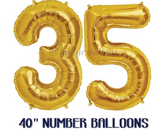 35th Birthday Party Decor | 35th Birthday Balloons | GOLD Number Balloons | 35th birthday Party | 35th birthday for her | Birthday Balloons
