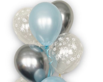 Winter ONEderland SNOWFLAKE and Blue Balloons Latex | Boy Winter ONEderland | Snowflake Birthday Balloons | Winter Wonderland Party Balloons