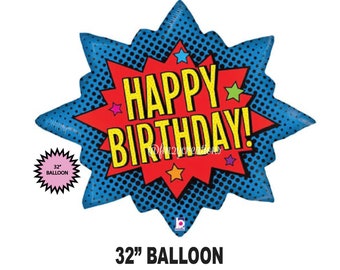 Palloncino per festa di compleanno SUPER EROE 32" / Decorazione di buon compleanno super eroe / Palloncino per feste con fulmine / Festa di fumetti Festa di compleanno per eroe