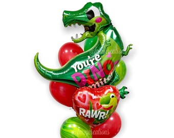 DINOSAUR Valentine Balloons | Dinosaur Balloon | Heart Balloon | Dino Valentines Balloon | Dinosaur Birthday Decor | Valentines Bouquet