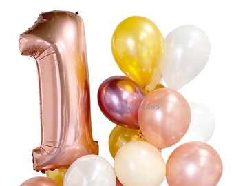 1ST Birthday Party Balloons | Rose Gold First Birthday | 1st Birthday Number Balloons | Rose GOLD and Pink Balloons | FALL Birthday Balloons