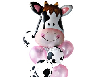 Girl Farm Party | COW Balloon | Girl Farm Birthday Party | Farm Baby Shower | Farm Animal Balloons | COW PRINT | Farm Barnyard| Party Decor