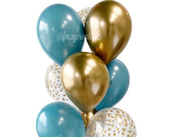 LEISTE BLAUW en gouden ballonnen | Stoffige blauwe gouden ballonnen | Blauwe ballonslinger | Stoffige blauwe bruids douche | Jongen baby shower bruiloft decor