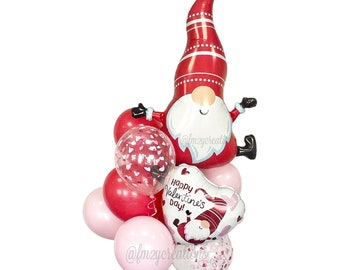 Valentine GNOME Balloons | Gnome Balloon | Heart Balloon | GNOME Valentines Red Balloon | Gnome Birthday Decor | Valentines Balloon Bouquet