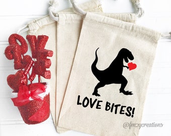 Dinosaur VALENTINES DAY Bag | Love Bites Valentines Day Gift Bag | Valentine's Day | Dinosaur Classroom Valentines | Kids Valentines VD17