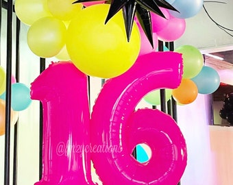 Neon Pink NUMBER Balloon | Neon Pink Giant Number Balloon | Fluorescent PINK Foil Balloons | 40" Balloons | BARBIE Hot Pink Birthday Balloon