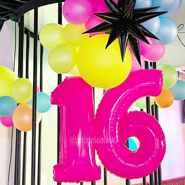 Neon Pink NUMBER Balloon | Neon Pink Giant Number Balloon | Fluorescent PINK Foil Balloons | 40" Balloons | BARBIE Hot Pink Birthday Balloon