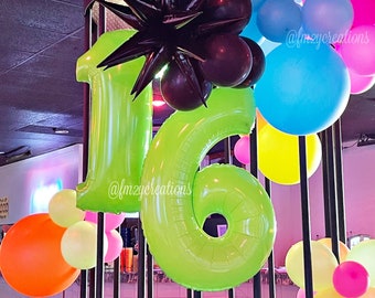 Neon Green NUMBER Balloon | Neon Lime Green Giant Number Balloon | Fluorescent Green Foil Balloon | 40" Balloons Jumbo Neon Birthday Balloon