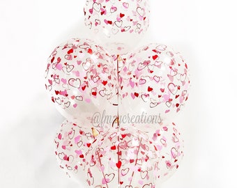 HEART BALLOONS | Clear Heart Balloons | Pink Valentine Balloons | Red Galentines Day Decor | Valentines Balloon | Latex Heart Balloon VAL13