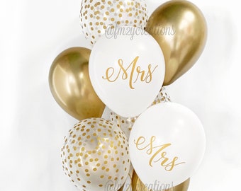 Mrs Balloons | Gold and White Bridal Shower | Engagement Party Balloons | Mr and Mrs Balloons Gold Wedding Balloons | Gold Confetti Balloons