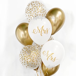 Mrs Balloons | Gold and White Bridal Shower | Engagement Party Balloons | Mr and Mrs Balloons Gold Wedding Balloons | Gold Confetti Balloons