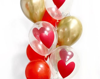 Red Heart Balloons | Valentines Day Balloons | Heart Valentines Balloons | Gold Balloons | Galentines BALLOONS | Valentines Balloon VAL16