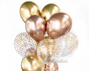 CHROME BALLOONS | Rose Gold AND Gold Balloons | Gold Chrome Balloon | Confetti Balloons Rose Gold Chrome Balloons | 11" Inch Latex Rose Gold