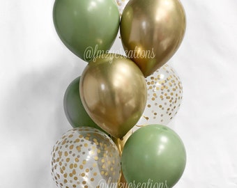 Green and Gold Balloons | Sage Green Baby Shower | Green and Chrome Gold Birthday | Eucalyptus Balloons | Dark SAGE Bridal Shower | Wedding