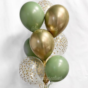 Green and Gold Balloons | Sage Green Baby Shower | Green and Chrome Gold Birthday | Eucalyptus Balloons | Dark SAGE Bridal Shower | Wedding