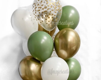 Green and White Balloons | Sage Green Baby Shower Green and Chrome Gold | Eucalyptus Balloons | SAGE Balloons | Green Bridal Shower Wedding