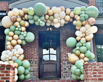 Safariballonslinger DIY | Jungle Safari Ballon Slinger Boog Kit | Salie Eucalyptus Groen Wit Zand 1e Verjaardag Safari Babyshower