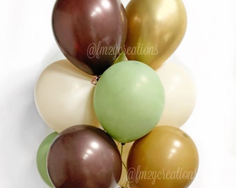 WOODLAND Babypartyluftballons, Salbei und Braun Walddusche Dekor, Geburtstagsfeier, Salbei Brautparty, Geschlechtsneutrale Babyparty