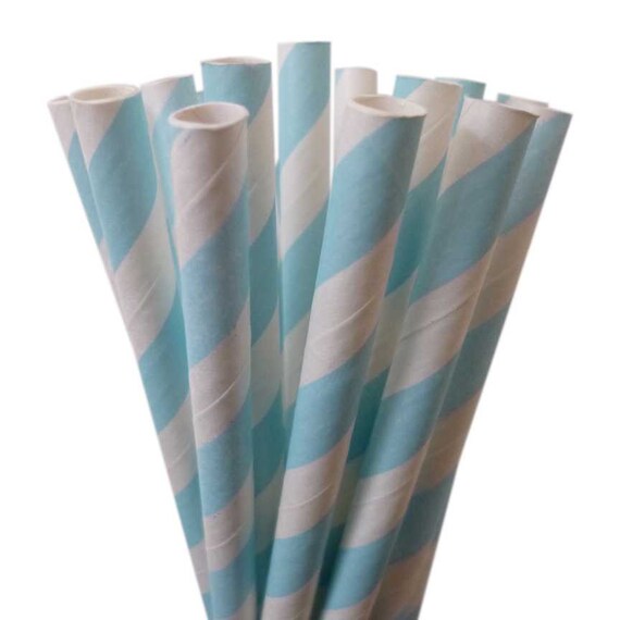 Light Blue Paper Straws Blue Striped Paper Straws BLUE Drinking