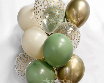 Green and White Balloons | Sage Green Baby Shower Green and Chrome Gold | Eucalyptus Balloons | SAGE Balloons | Green Bridal Shower Wedding