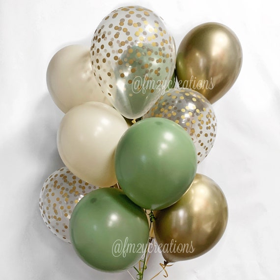 Palloncini verdi e bianchi / Baby shower verde salvia verde e cromo oro /  Palloncini di eucalipto / Palloncini SAGE / Matrimonio doccia nuziale verde  -  Italia