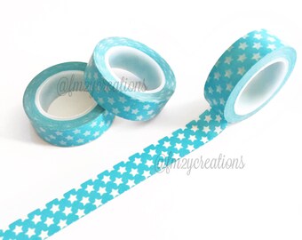 WASHI TAPE | Turquoise Star Washi Tape | Planner Washi Tape | Japanese tape | Journaling tape | Planner Stickers | Star washi | Scrapbooking