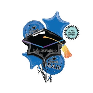 BLUE GRADUATION BALLOONS | Graduation Balloon Bouquet | 2025 Blue Graduation Party Decor | High School College Graduation Blue Party Deco