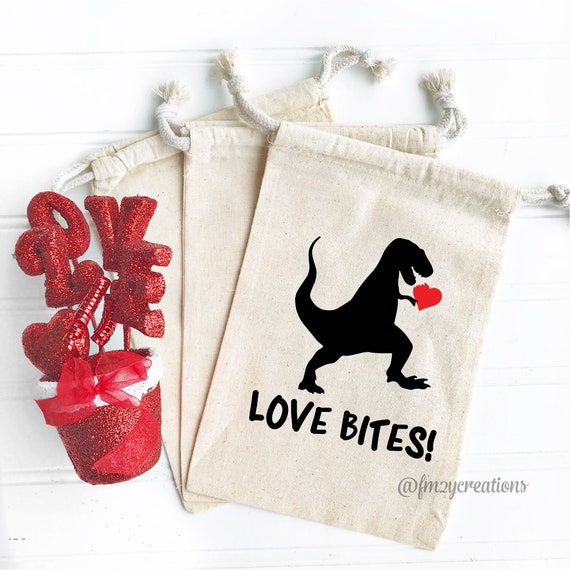 Dinosaur VALENTINES DAY Bag | Love Bites Valentines Day Gift Bag | Valentine's Day | Dinosaur Classroom Valentines | Kids Valentines VD17 Il_570xn