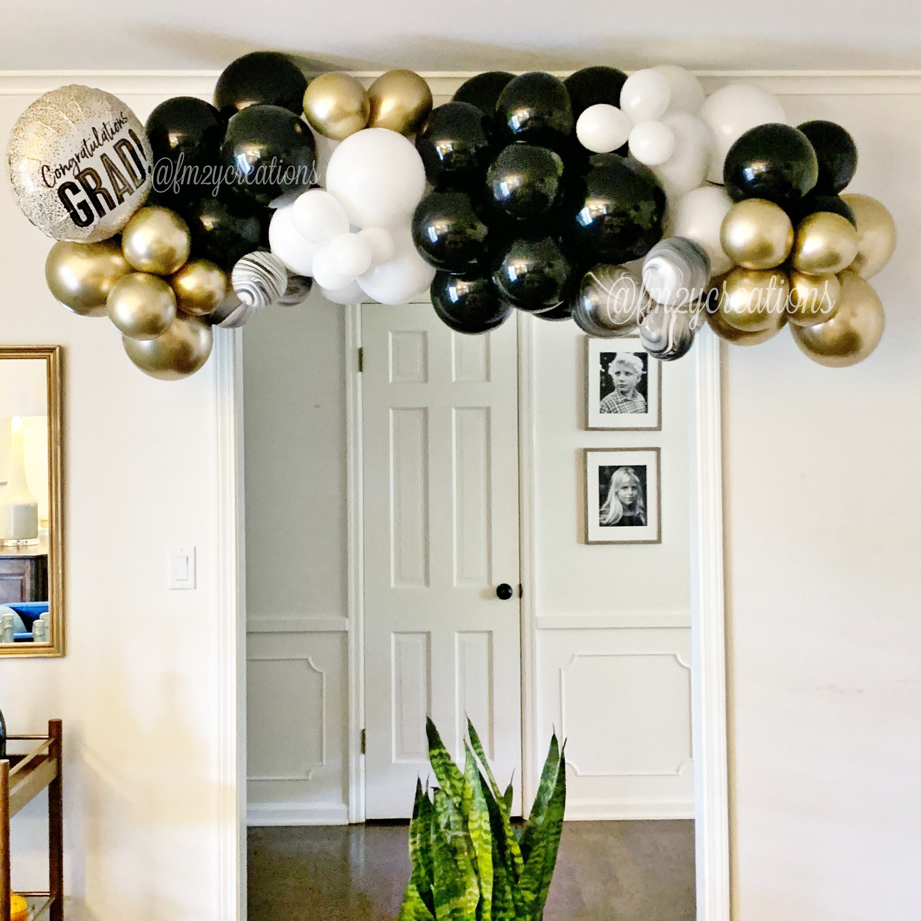 Classic Black and White Graduation Party Decorations with Gold Accens